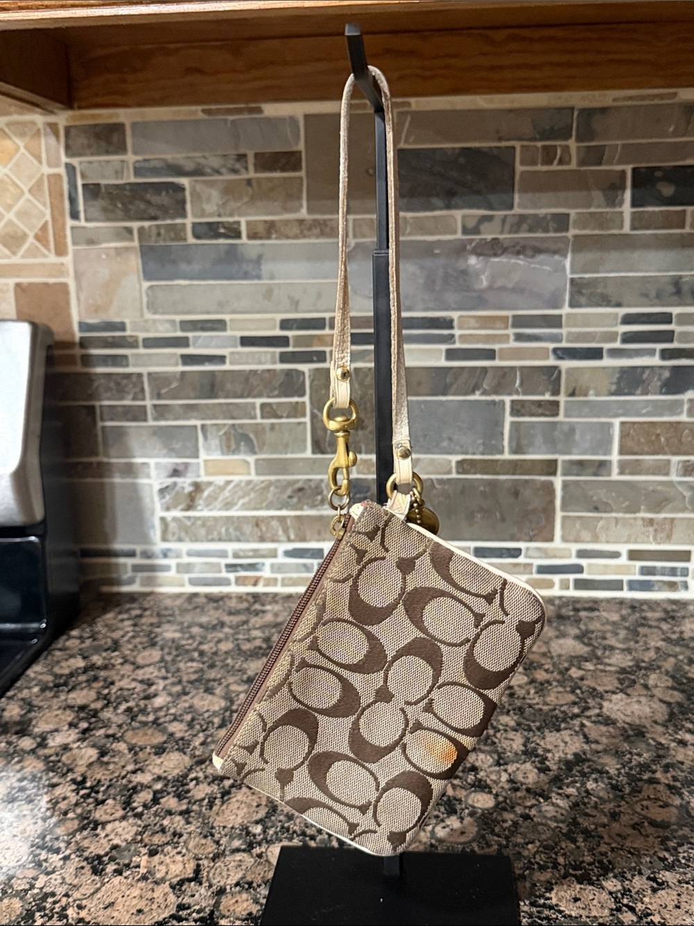 Coach Y2K Tan Signature Canvas Wristlet with Multicolor Stripe Accents - Picture 2 of 11